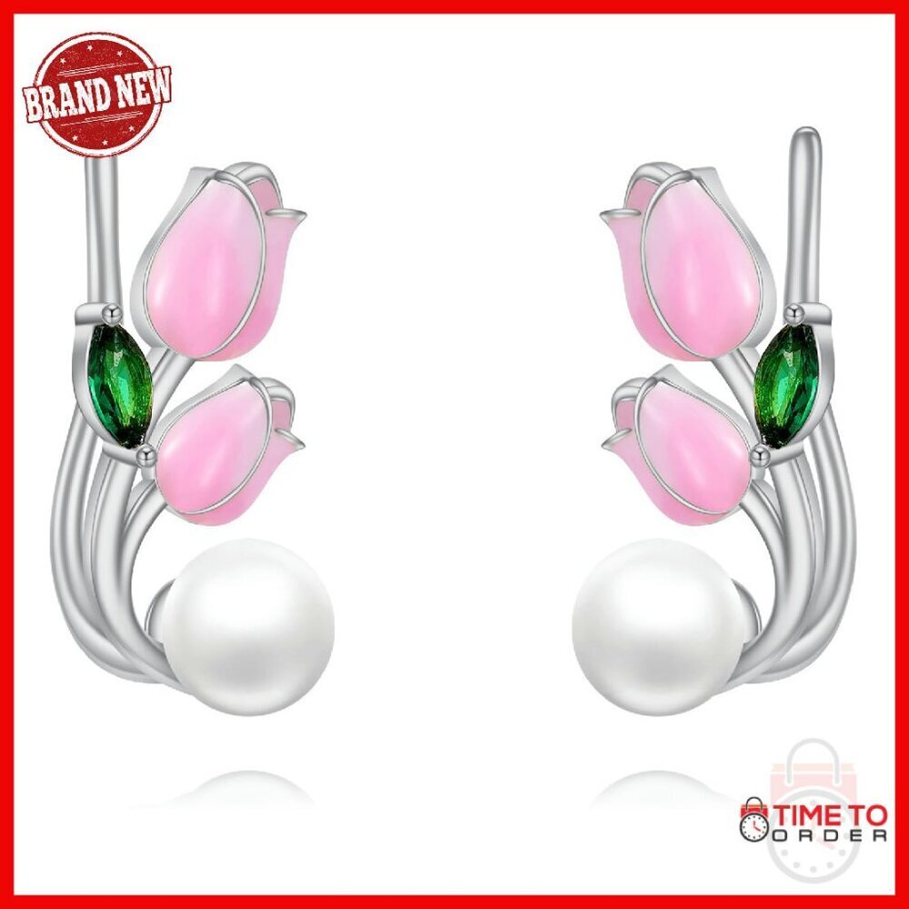 925 Sterling Silver Pearl Climber Earrings, 18.7mm Wrap Design, Women's Jewelry